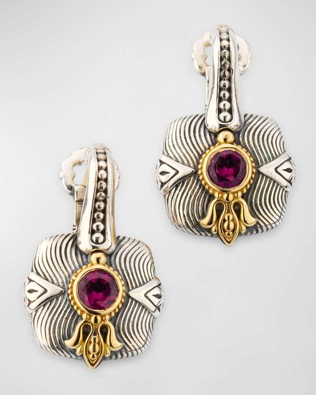 Silver and Gold Rhodolite Drop Earrings