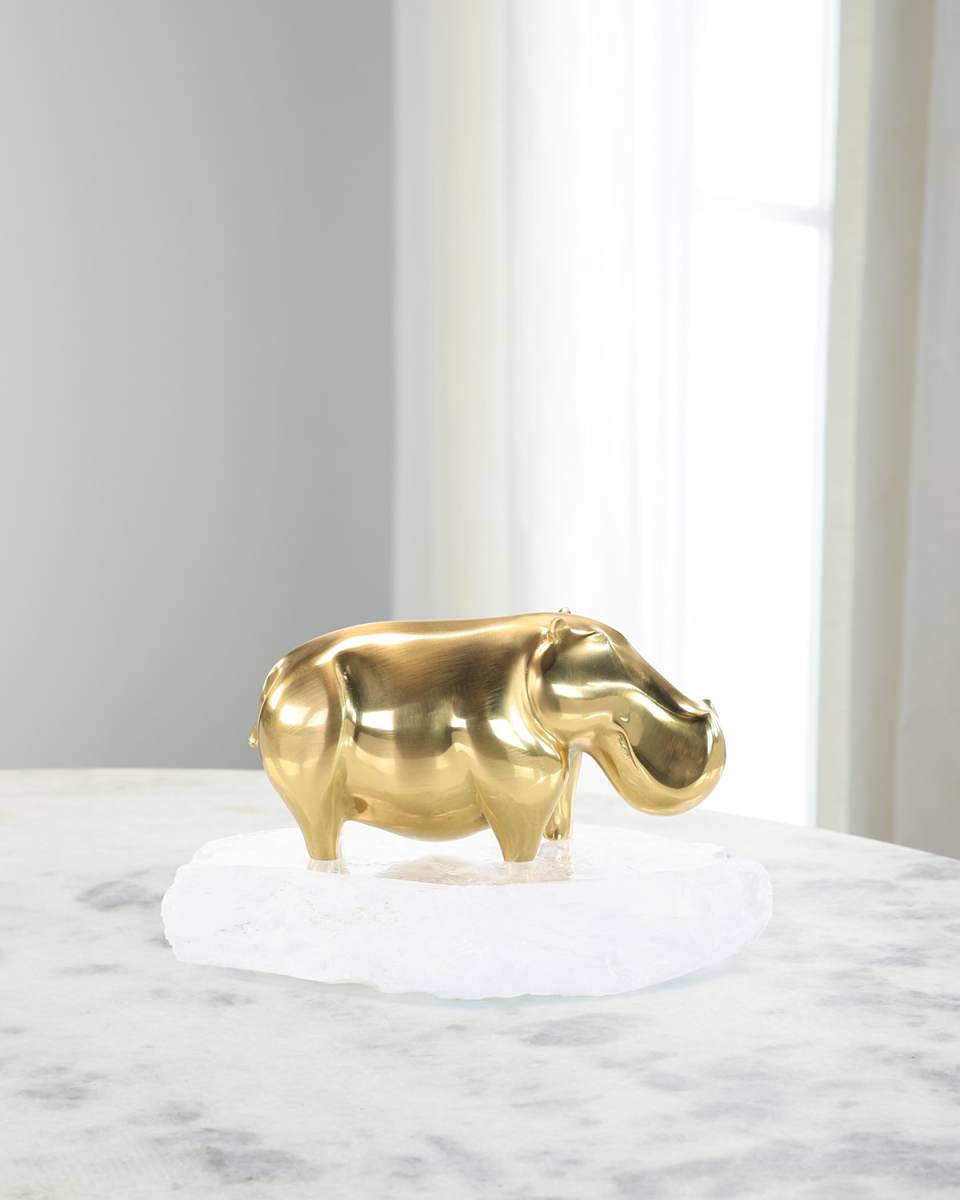 Brass Hippo on Selenite Scuplture