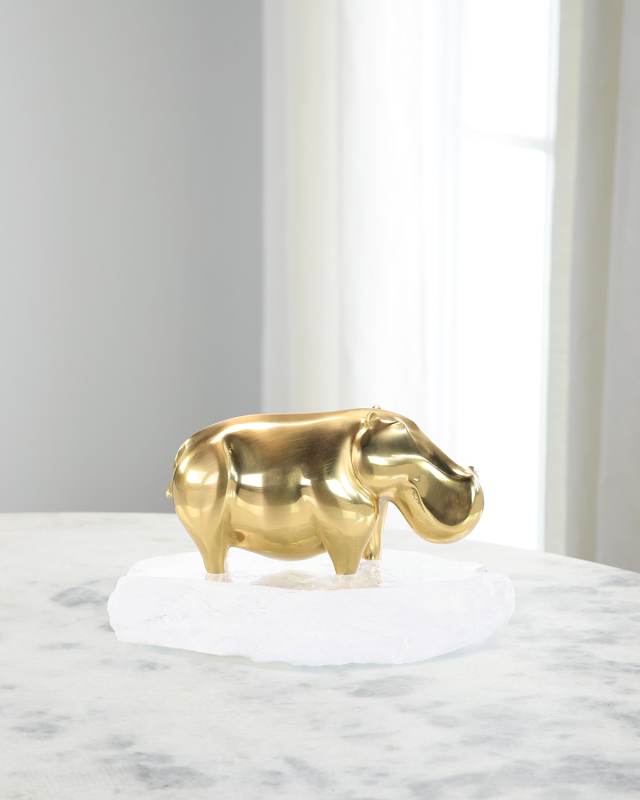 Brass Hippo on Selenite Scuplture