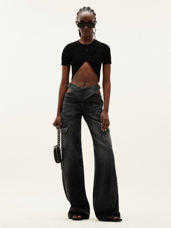 Courrèges BAGGY CRISS CROSS DENIM TROUSERS