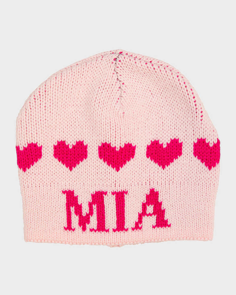 Kid's String of Hearts Beanie Hat, Personalized