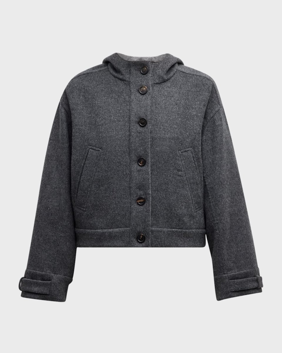 Fluid Wool Hooded Jacket w Monili Detail