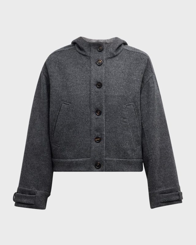 Fluid Wool Hooded Jacket w Monili Detail