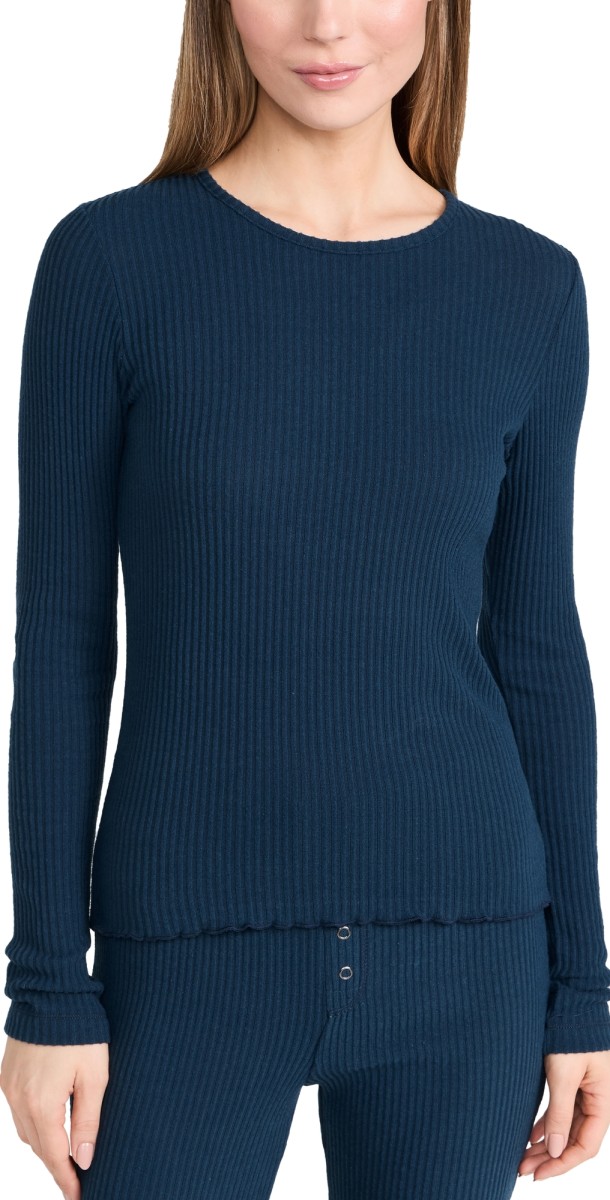 PJ Salvage Reloved Rib Long Sleeve Top Navy