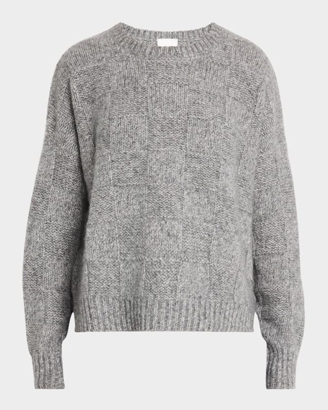 Textured Check Cashmere-Silk Sweat