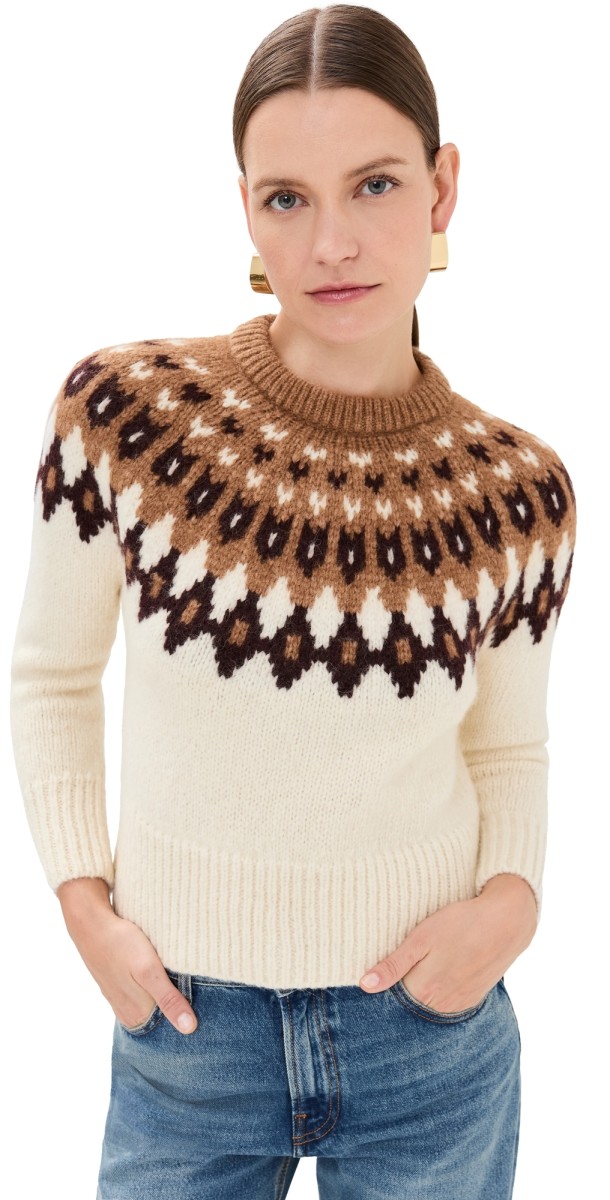 Veronica Beard Anne Fair Isle Alpaca Pullover Dove Multi