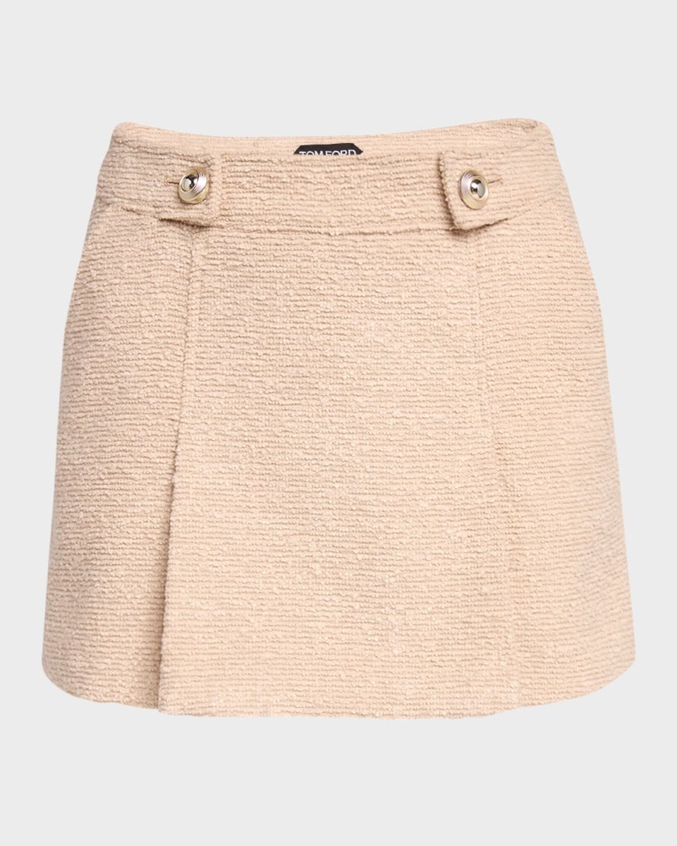 Pleated Virgin Wool Boucle Mini Skirt