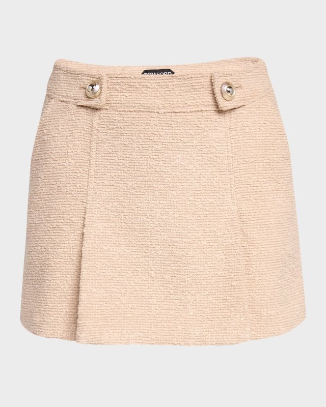 Pleated Virgin Wool Boucle Mini Skirt