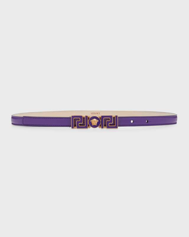 Greca Medusa Buckle Skinny Leather Belt