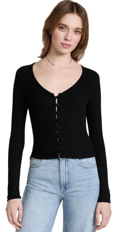 LNA Novah Button Long Sleeve Cardigan Black