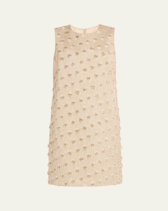 Sleeveless Fringe-Dot Shift Dress