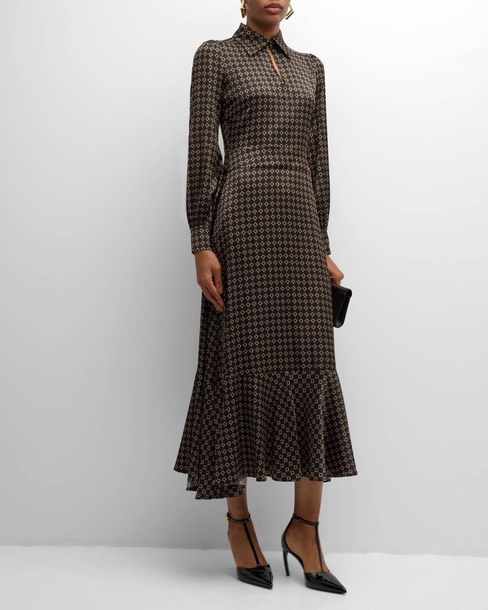 Ayla Geometric-Print Maxi Shirtdress