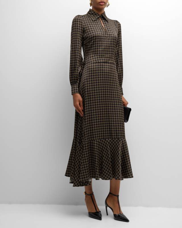 Ayla Geometric-Print Maxi Shirtdress