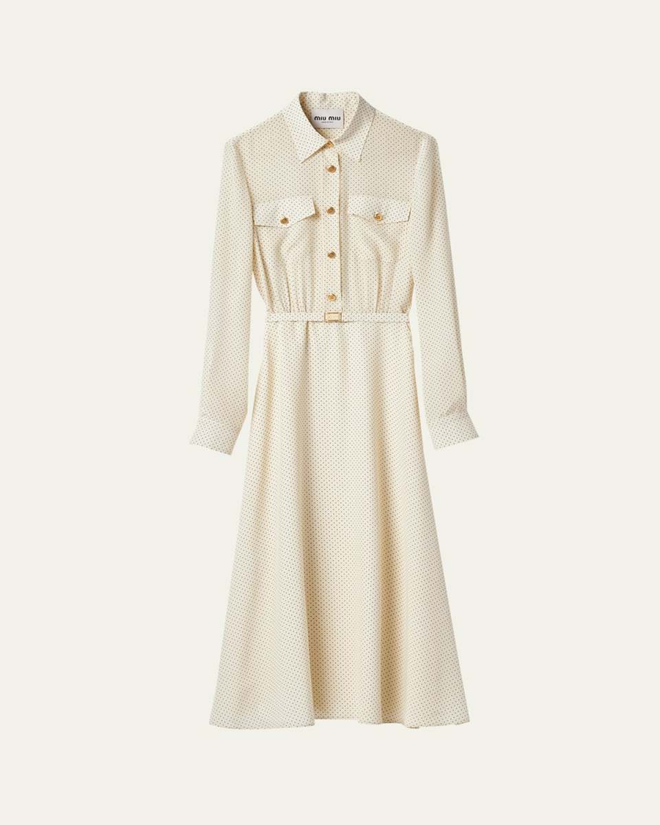 Polka Dot Belted Midi Silk Dress