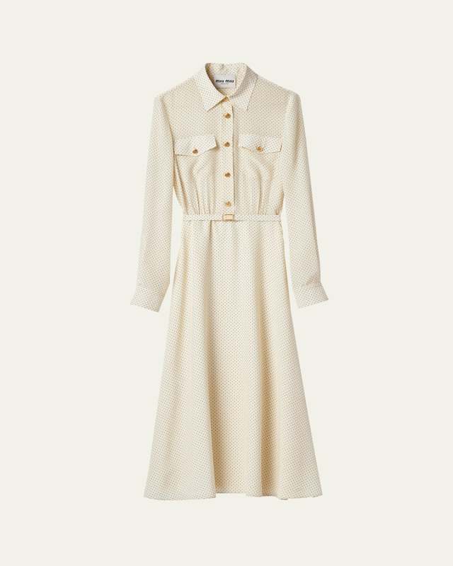 Polka Dot Belted Midi Silk Dress