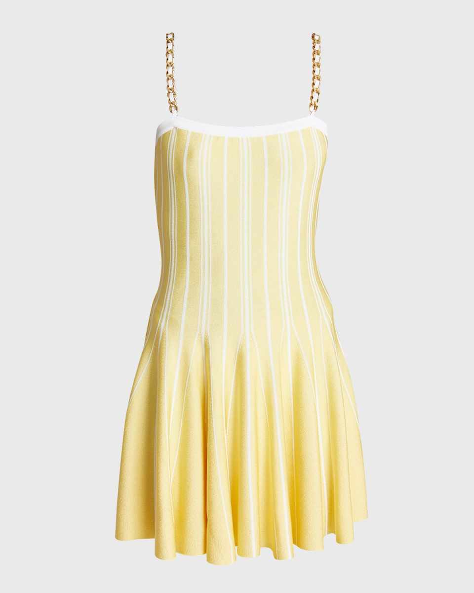 Chain-Straps Striped Mini Skater Dress