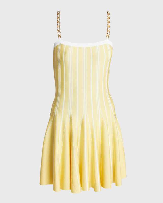 Chain-Straps Striped Mini Skater Dress