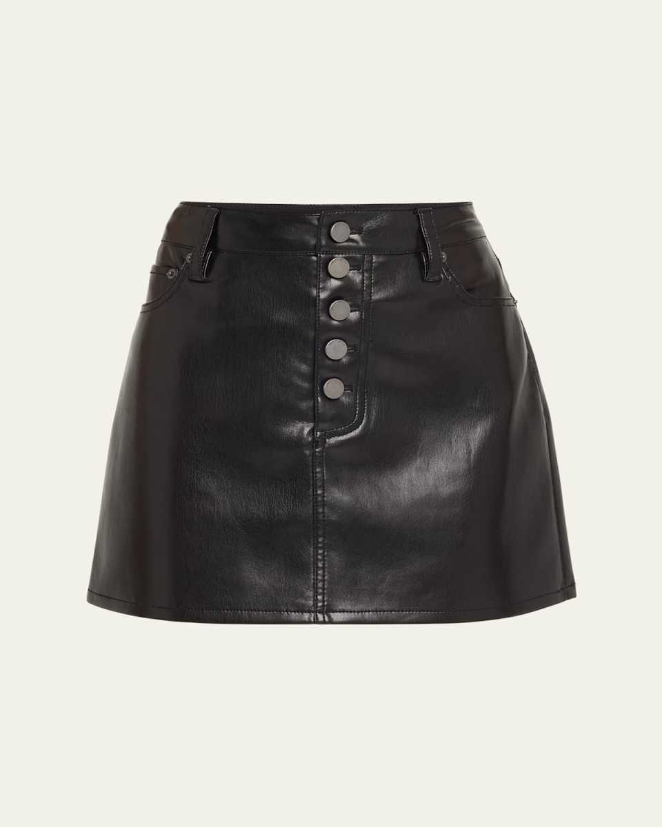 Joss Vegan Leather Exposed Button Mini Skirt