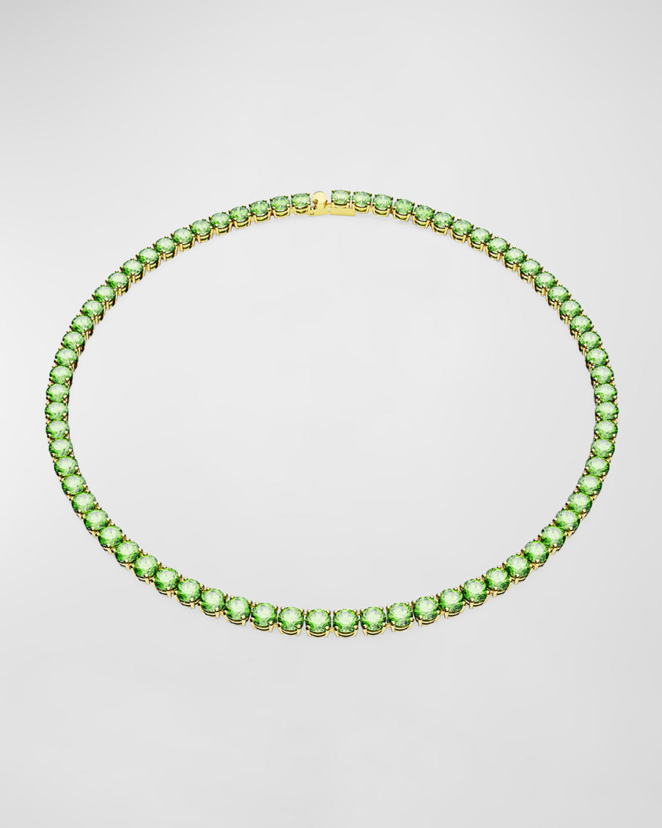 Matrix Rhodium-Plated Round-Cut Blue Crystal Tennis Necklace
