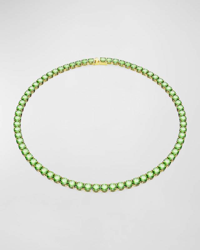 Matrix Rhodium-Plated Round-Cut Blue Crystal Tennis Necklace