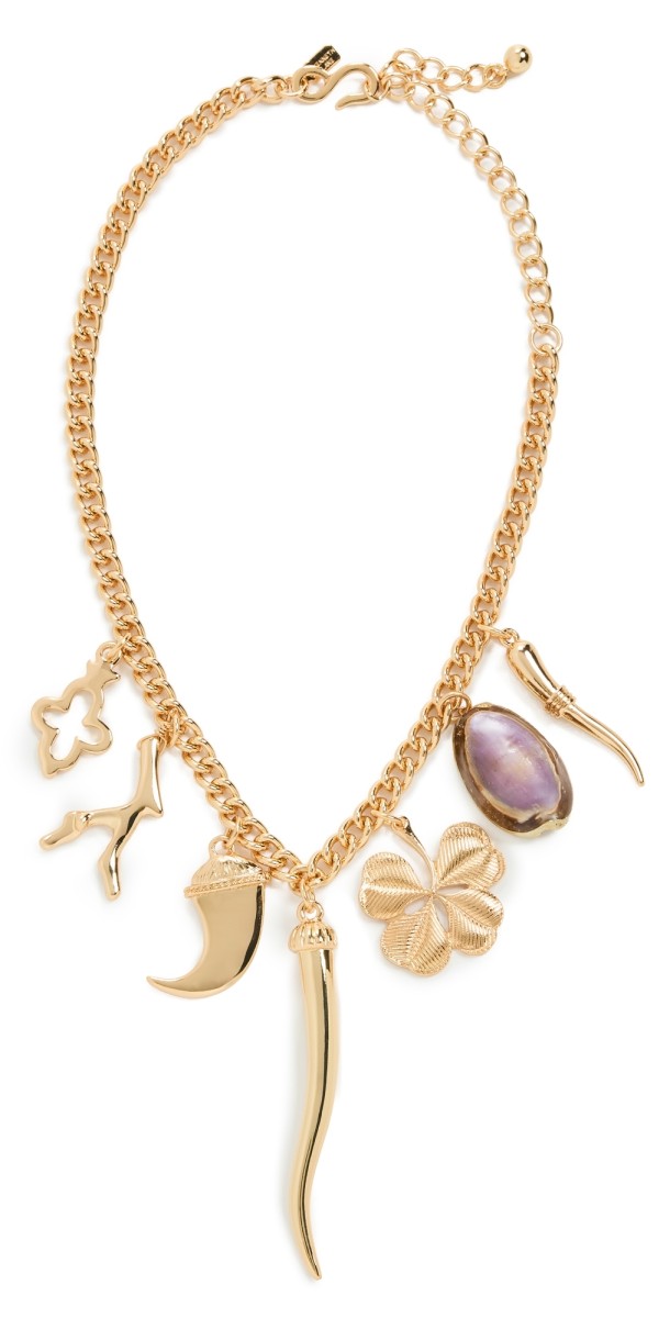 Kenneth Jay Lane Adjustable 7 Gold Multi Charm Necklace Gold