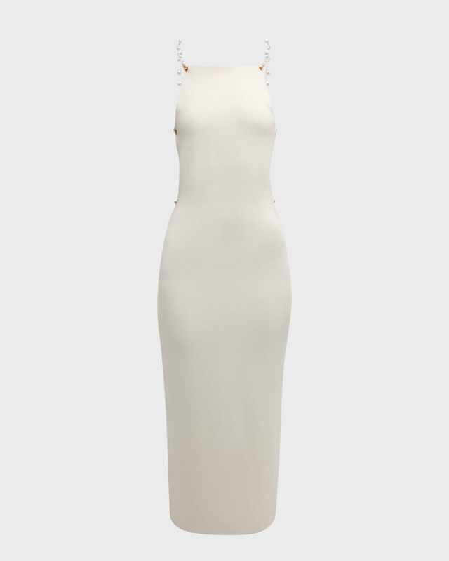 Cassi Faux Pearl-Embellished Backless Knit Midi Dress