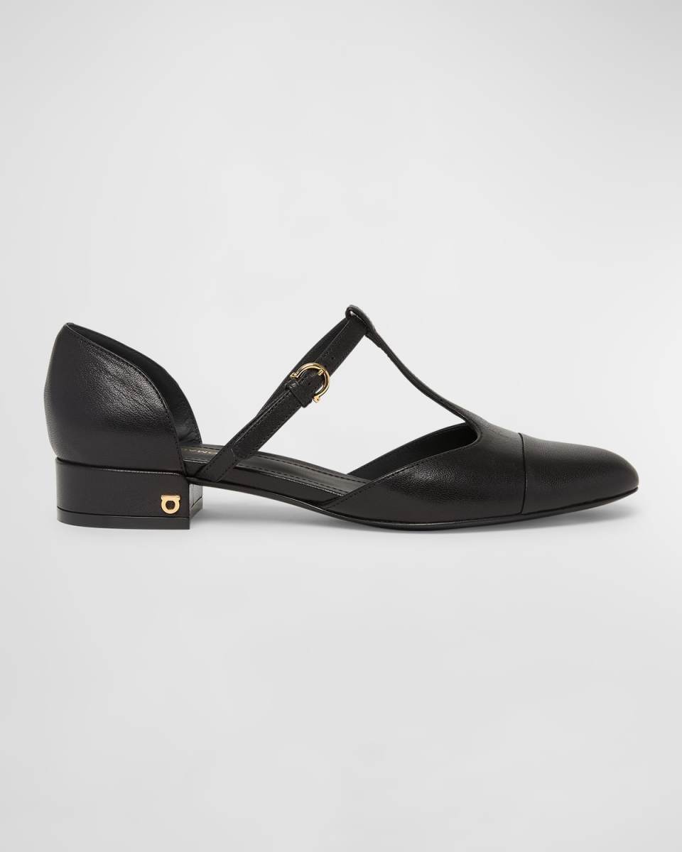 Linette Leather T-Strap Ballerina Flats