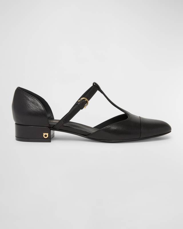 Linette Leather T-Strap Ballerina Flats