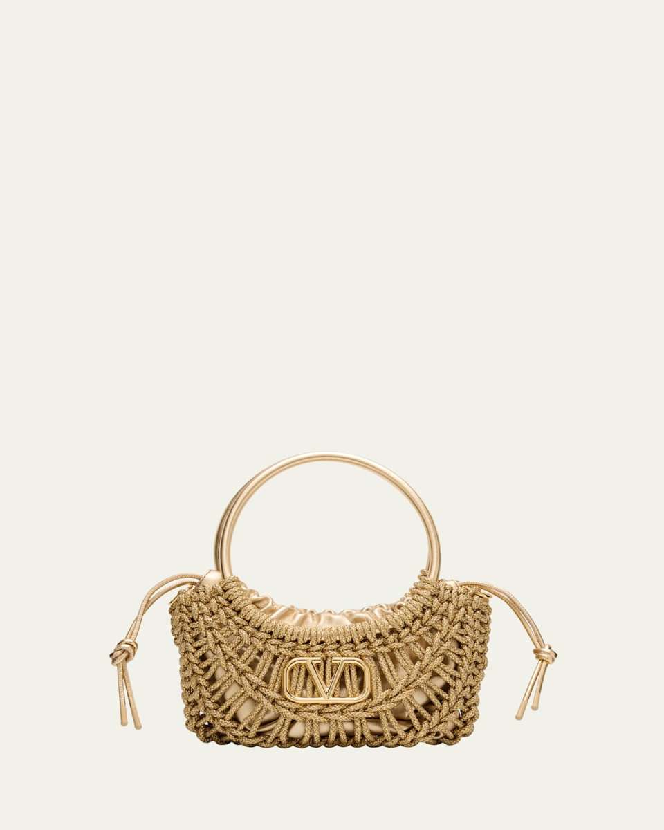 Small Knotted Metallic Top-Handle Bag
