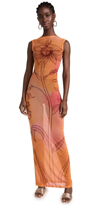 House of Aama Aja Blush Rose Maxi Dress Orange Rose