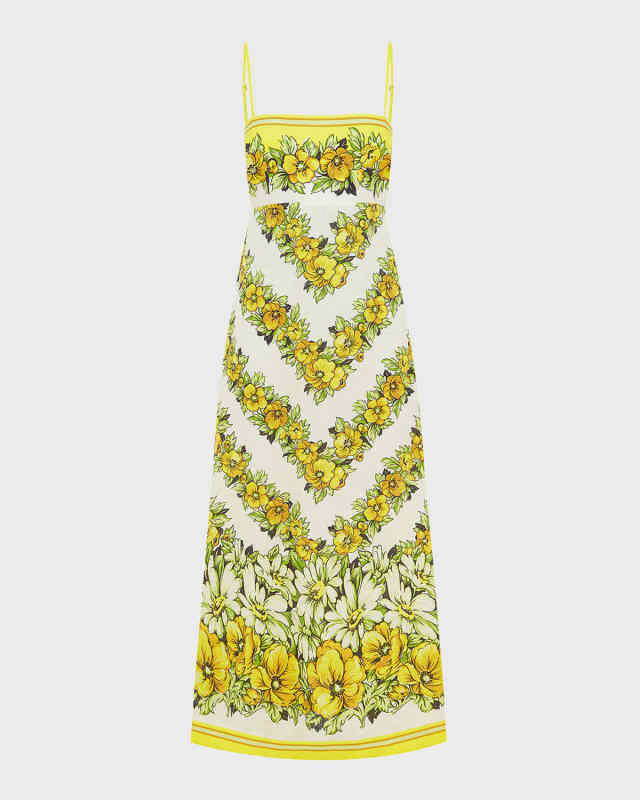 Gisela Floral Linen Sleeveless Midi Dress