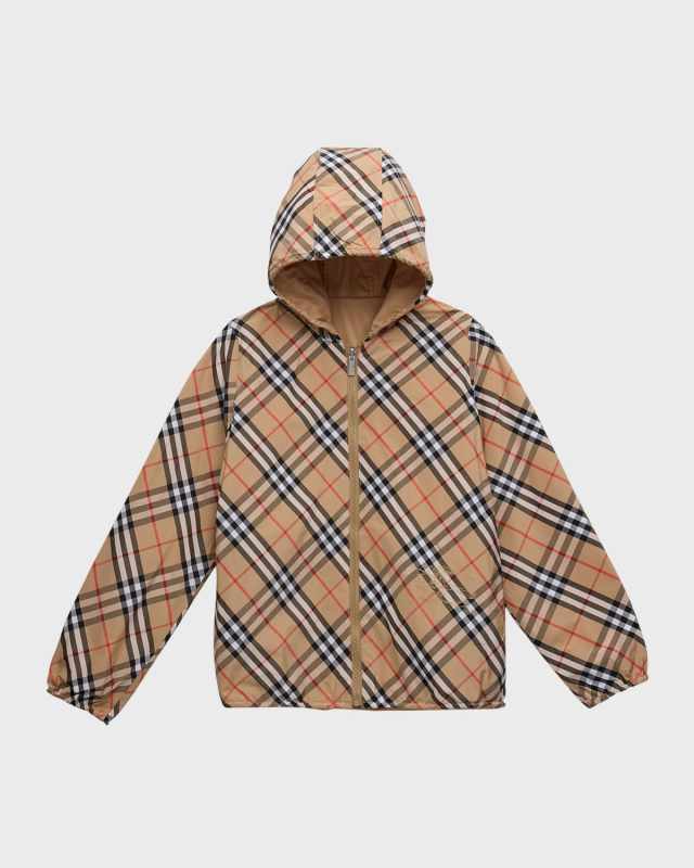 Boy's Rufus Check-Print Reversible Jacket, Size 3-14