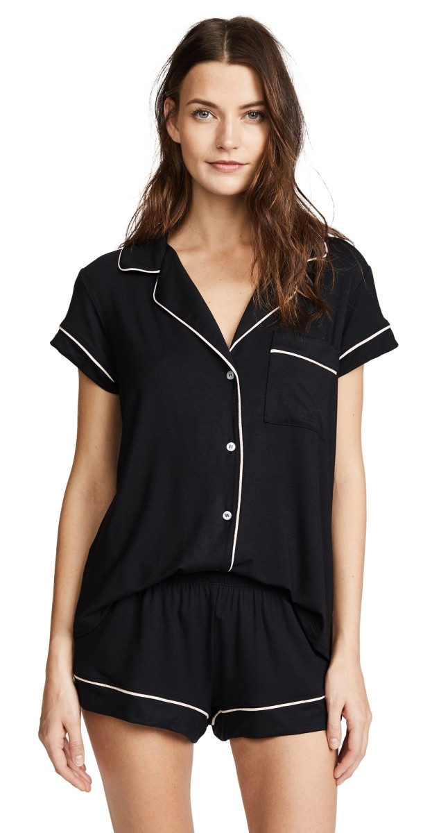 Eberjey Gisele Shortie PJ Set Black/Sorbet Pink
