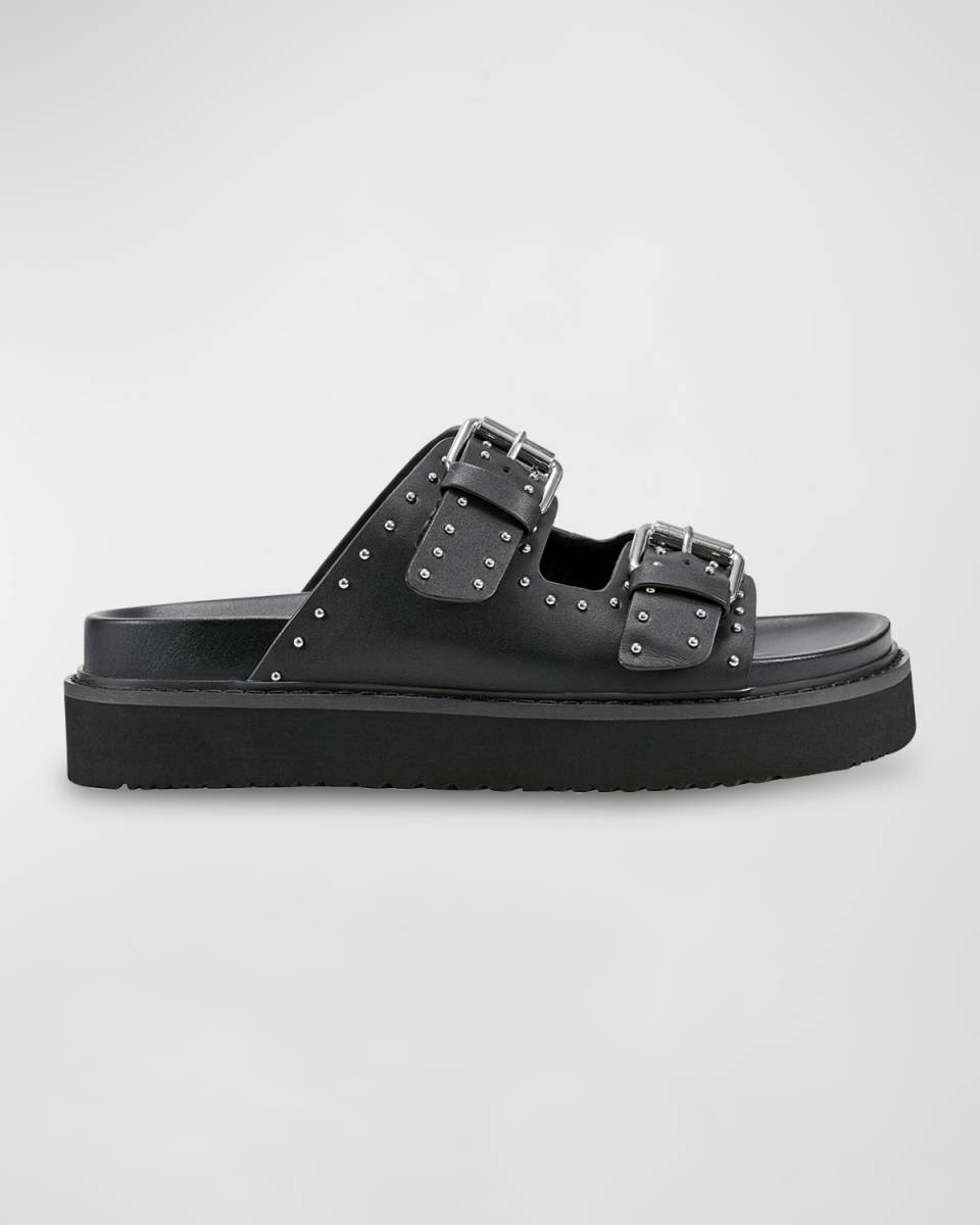 Agusta Micro Stud Leather Dual-Buckle Sandals