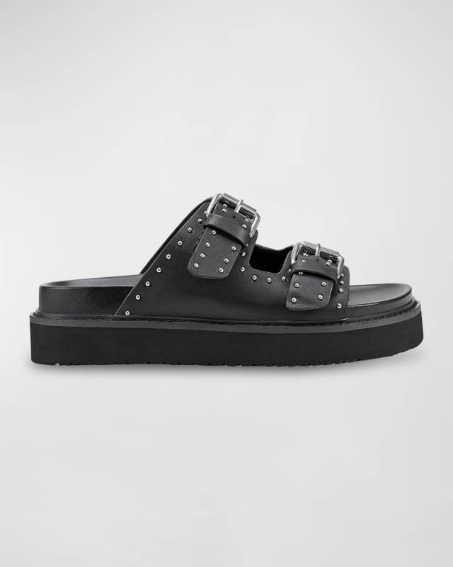 Agusta Micro Stud Leather Dual-Buckle Sandals