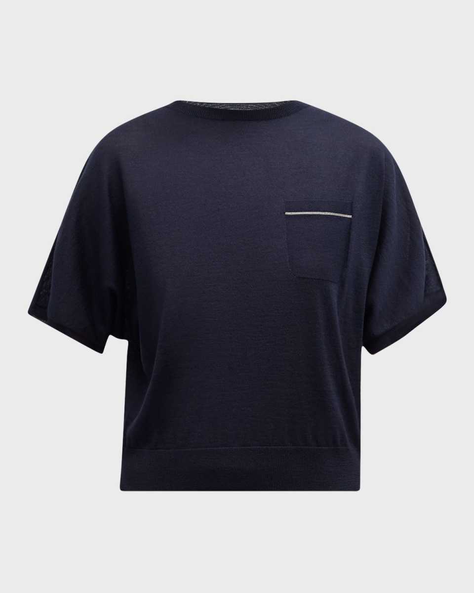 Dolman-Sleeve Tricot Cashmere Sweater