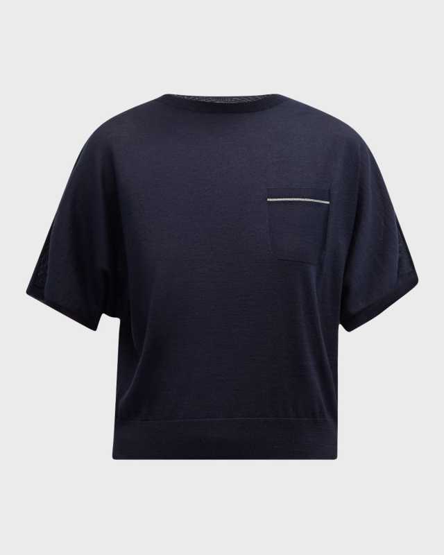 Dolman-Sleeve Tricot Cashmere Sweater