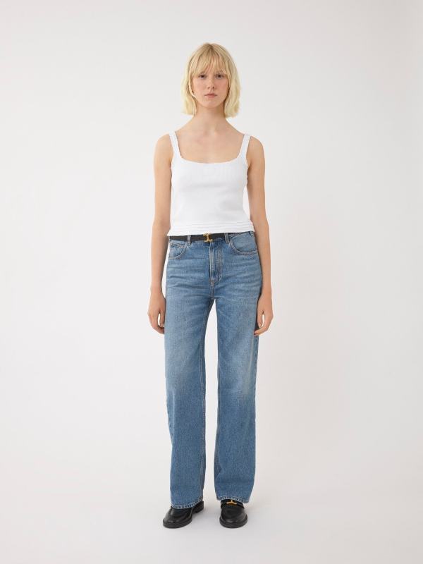 Chloe Ruffled ribbed stretch-cotton jersey tank