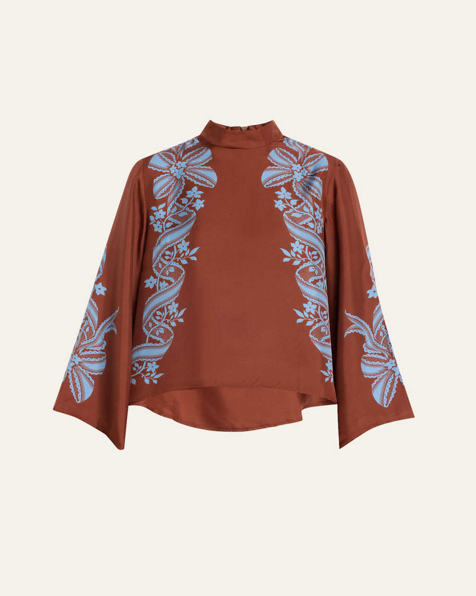Make An Exit Printed Silk-Twill Top
