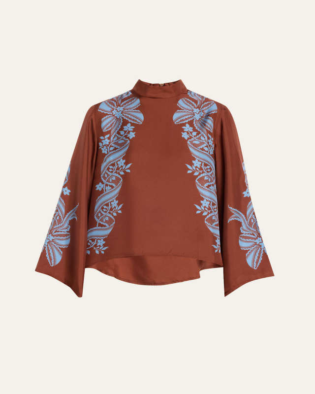 Make An Exit Printed Silk-Twill Top