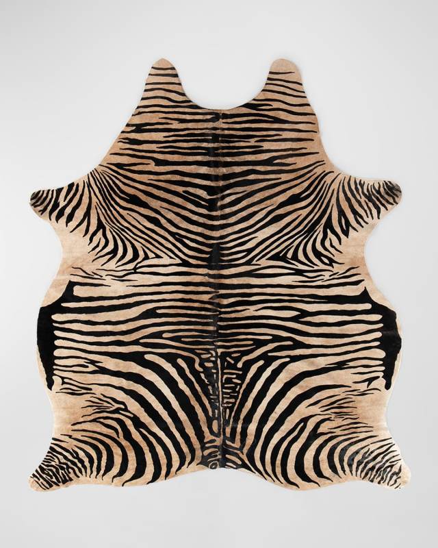 Zebra Printed Hair on Hide Rug, 5' x 8'