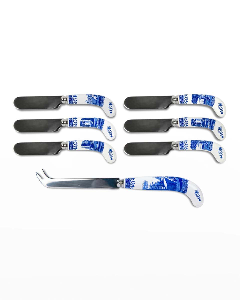 Blue Italian Cheese Knife Spreaders, Set of 7