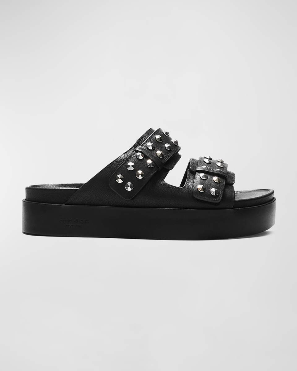 Geo Stud Leather Dual-Band Slide Sandals