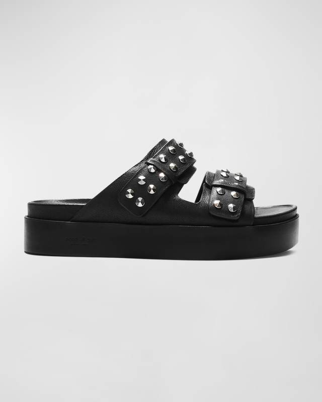 Geo Stud Leather Dual-Band Slide Sandals