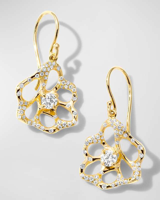 18K Stardust Drizzle Small Flower Drop Earrings with Round Brilliant-Cut Diamonds