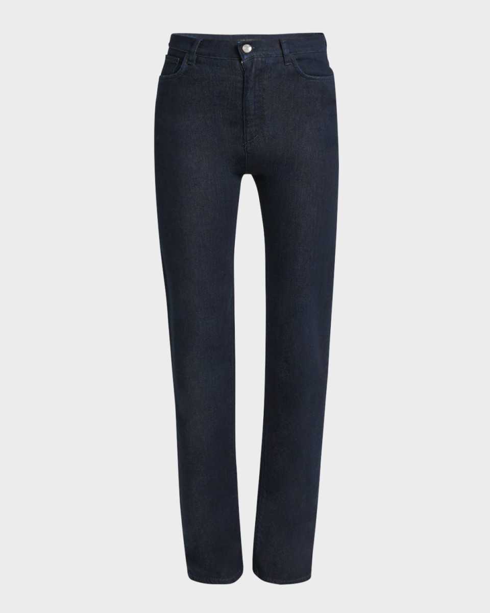 Mid-Rise Straight-Leg Cotton-Silk Denim Pants