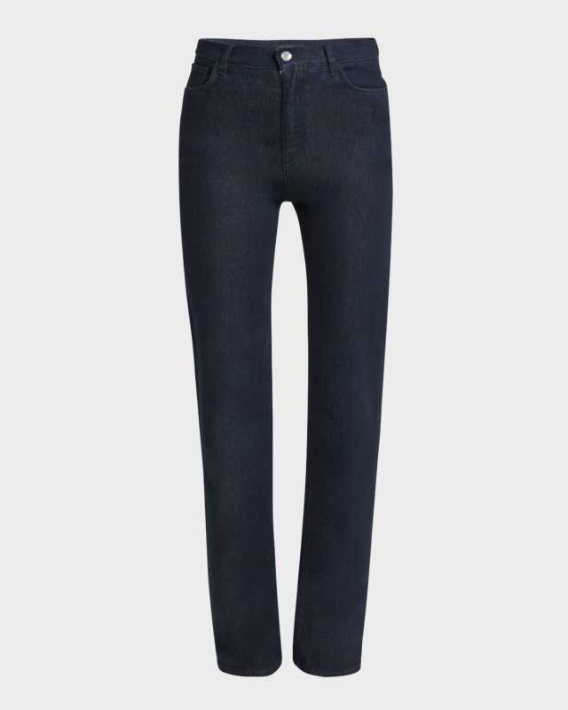 Mid-Rise Straight-Leg Cotton-Silk Denim Pants