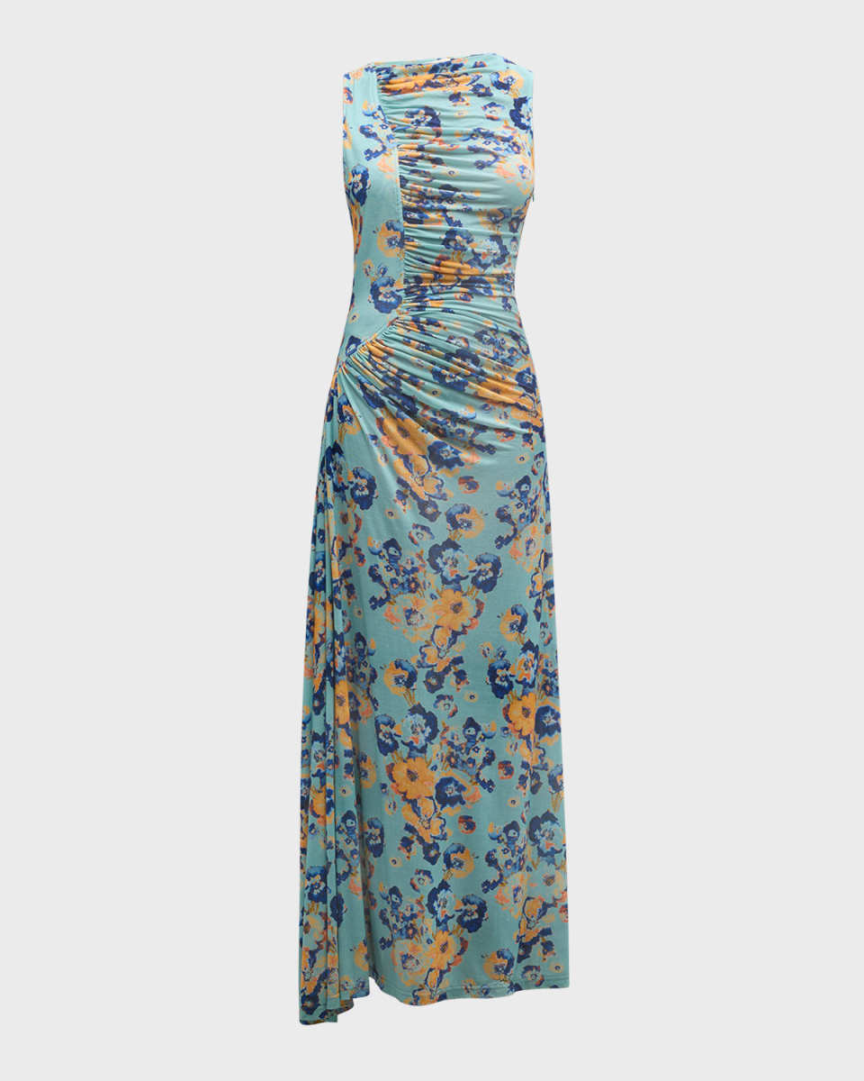 Livia Sleeveless Ruched Floral Maxi Dress