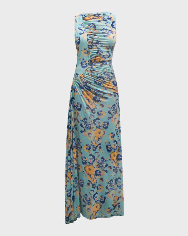 Livia Sleeveless Ruched Floral Maxi Dress