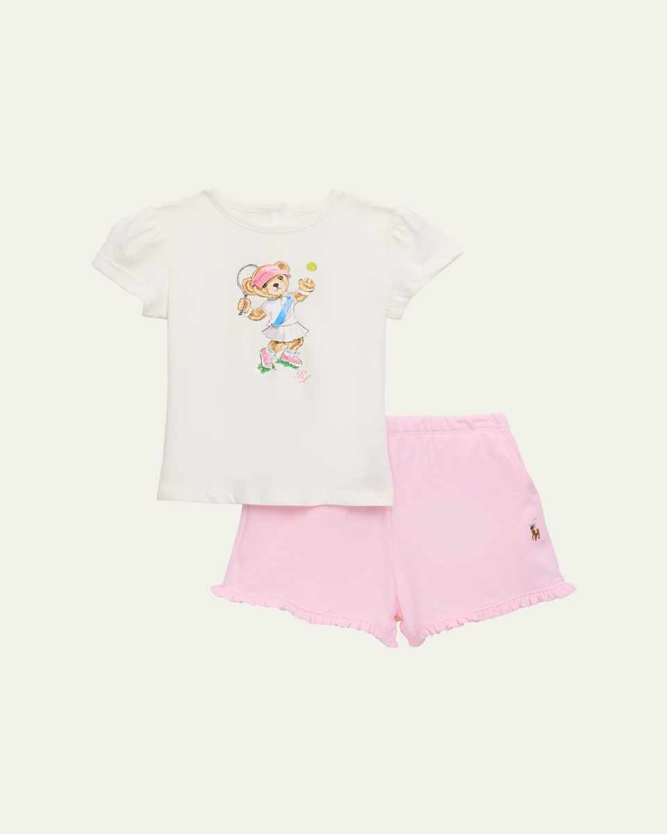 Girl's Jersey Bear T-Shirt and Shorts Set, Size 3M-24